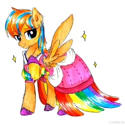 Size: 1237x1237 | Tagged: safe, artist:liaaqila, oc, oc only, oc:cold front, pegasus, pony, clothes, commission, crossdressing, cute, dress, lace, looking at you, male, shoes, smiling, stallion, stars, traditional art