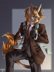 Size: 3000x4000 | Tagged: safe, artist:sparklyon3, oc, oc only, unicorn, anthro, rcf community, clothes, male, solo, suit