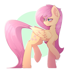 Size: 2000x2070 | Tagged: safe, artist:php128, artist:renderpoint, fluttershy, pegasus, pony, g4, blushing, collaboration, crossed hooves, cute, female, high res, looking back, mare, shy, shyabetes, solo