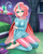 Size: 796x1000 | Tagged: safe, artist:racoonsan, ocellus, changedling, changeling, human, g4, season 8, barefoot, bed, book, breasts, busty ocellus, clothes, curtains, cute, diaocelles, elf ears, feet, female, horn, horned humanization, humanized, kneeling, looking at you, moe, older, older ocellus, smiling, solo, toes, window, winged humanization, wings