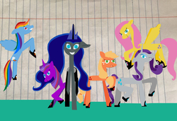 Size: 1461x999 | Tagged: safe, artist:asiandra dash, applejack, fluttershy, nightmare moon, rainbow dash, rarity, twilight sparkle, alicorn, pony, g4, twilight sparkle (alicorn)