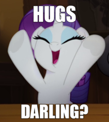 Size: 600x670 | Tagged: safe, edit, edited screencap, editor:twilyisbestpone, screencap, rarity, pony, unicorn, g4, my little pony: the movie, bipedal, bronybait, caption, cropped, cute, darling, eyes closed, female, happy, hnnng, hooves up, hug request, image macro, mare, open mouth, raribetes, smiling, solo, text, time to be awesome, underhoof