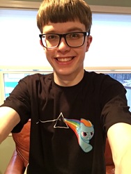 Size: 2576x1932 | Tagged: safe, rainbow dash, human, g4, clothes, female, filly, filly rainbow dash, henbasket, irl, irl human, photo, pink floyd, selfie, shirt, t-shirt, the dark side of the moon, younger