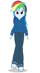 Size: 2700x4850 | Tagged: safe, artist:razethebeast, rainbow dash, equestria girls, g4, clothes, female, hoodie, pants, simple background, smiling, solo, transparent background
