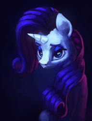Size: 2560x3352 | Tagged: safe, artist:terrafomer, rarity, pony, unicorn, g4, bust, dark background, dramatic lighting, female, high res, horn, moue, portrait, smiling, solo