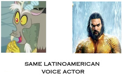 Size: 574x372 | Tagged: safe, discord, g4, aquaman, dc comics, enrique cervantes, exploitable meme, meme, mexico, same voice actor, spanish