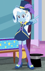 Size: 586x932 | Tagged: safe, screencap, trixie, equestria girls, g4, my little pony equestria girls: better together, street magic with trixie, animated, clothes, cropped, cute, diatrixes, female, gif, hat, socks, thigh highs, top hat, zettai ryouiki