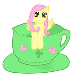 Size: 1024x1047 | Tagged: safe, artist:catwithpencil, fluttershy, pony, g4, cup, simple background, teacup, watermark, white background