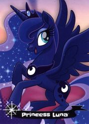 Size: 738x1029 | Tagged: safe, princess luna, pony, g4, my little pony: the movie, best princess, captain obvious, crown, ethereal mane, eyeshadow, flowing mane, happy, hoof shoes, jewelry, makeup, movie accurate, regalia, spread wings, starry mane, trademark, wings