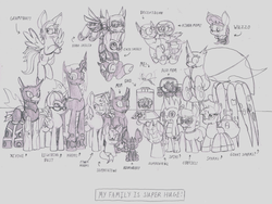 Size: 1280x962 | Tagged: safe, artist:airship-king, artist:brainy-twilight, carapace (g4), lightning dust, octavia melody, silver spoon, spike, twilight sparkle, oc, oc:43, oc:boneslut, oc:carapace, oc:elytron, oc:forest melody, oc:giant sparks, oc:khepri, oc:philly, oc:proto, oc:queen khepri, oc:sexy ripper, oc:sparks, oc:spotty record, oc:sunrise, oc:sunset, oc:thunderbolt, oc:velvet, oc:xcythe, changeling, changeling queen, cyborg, earth pony, monster pony, original species, pegasus, pony, robot, robot changeling, robot pony, spiderling, spiderpony, unicorn, g4, apocritan changeling, apprentice silver spoon, brainy twilight, changeling oc, changeling queen oc, clone, crimson splattergeist, cyborgification, decepticon, family, female, group, group photo, pencil drawing, pinies, piny, robot body, robotic body, robotic changeling, robotic legs, synth-wood legs, traditional art