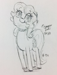 Size: 1755x2300 | Tagged: safe, artist:floofyfoxcomics, oc, oc only, oc:sunlight days, earth pony, pony, female, mare, monochrome, sketch, solo, traditional art