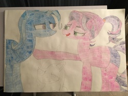 Size: 4032x3024 | Tagged: safe, diamond tiara, spoiled rich, trixie, earth pony, pony, all bottled up, g4, where the apple lies, colored pencil drawing, spoiled milk, traditional art