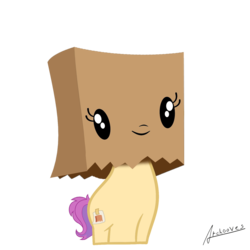 Size: 1024x1024 | Tagged: safe, artist:archooves, oc, oc:paper bag, pony, cutie mark crew, fake cutie mark, paper bag, simple background, smiling, toy, transparent background