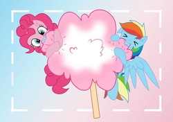 Size: 1535x1080 | Tagged: dead source, safe, artist:只是一只碧猫姊, pinkie pie, rainbow dash, earth pony, pegasus, pony, g4, cotton candy, duo, eating, female, mare