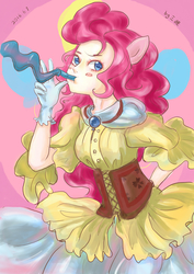 Size: 2480x3507 | Tagged: dead source, safe, artist:三猹, pinkie pie, human, g4, clothes, dress, eared humanization, female, high res, humanized, looking at you, pony ears, solo