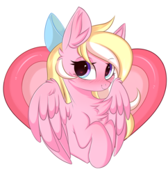 Size: 2598x2680 | Tagged: safe, artist:pesty_skillengton, oc, oc only, oc:bay breeze, pegasus, pony, blushing, bow, chest fluff, cute, female, hair bow, heart, heart eyes, high res, holiday, mare, solo, valentine, valentine's day, wingding eyes, ych result