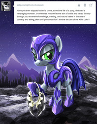 Size: 630x800 | Tagged: safe, artist:dcpip, oc, oc only, oc:pun, earth pony, pony, ask pun, armor, ask, female, mare, night, night guard, solo