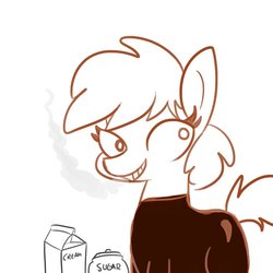 Size: 825x825 | Tagged: safe, artist:tjpones, oc, oc only, coffee pony, food pony, original species, pony, coffee, cream, female, food, mare, ponified, simple background, solo, steam, sugar (food), white background