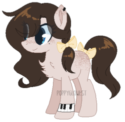 Size: 384x373 | Tagged: safe, artist:poppyglowest, oc, oc only, unnamed oc, earth pony, pony, bow, female, mare, simple background, smiling, solo, standing, tail bow, transparent background, watermark