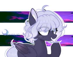 Size: 2500x1945 | Tagged: safe, artist:snowshy16, oc, oc only, oc:moonlight glimmer, pegasus, pony, ear fluff, eyebrows, eyelashes, female, folded wings, mare, open mouth, raised hoof, signature, simple background, smiling, solo, transparent background, white outline, wings