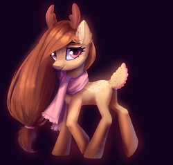 Size: 3673x3507 | Tagged: safe, artist:hikerumin, oc, oc only, unnamed oc, deer, pony, antlers, clothes, ear fluff, eyelashes, female, full body, high res, looking at you, scarf, smiling, solo