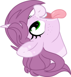 Size: 1668x1803 | Tagged: safe, artist:mulberrytarthorse, oc, oc only, oc:mulberry tart, pony, unicorn, freckles, looking up, open mouth, tongue out