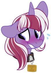 Size: 1369x1949 | Tagged: safe, artist:mulberrytarthorse, oc, oc only, pony, unicorn, blushing, bust, collar, male, solo, stallion