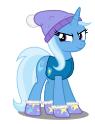 Size: 2700x3500 | Tagged: safe, artist:mundschenk85, trixie, pony, unicorn, g4, booties, clothes, female, high res, jacket, mare, mittens, show accurate, smiling, smirk, solo, winter cap, winter wrap up vest