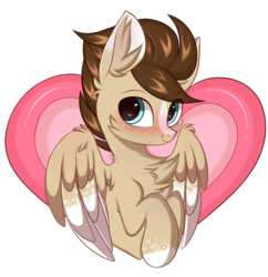 Size: 2598x2680 | Tagged: safe, artist:pesty_skillengton, oc, oc only, oc:skittle, pegasus, pony, blushing, cheek fluff, chest fluff, coat markings, colored wings, colored wingtips, cute, dappled, ear fluff, fluffy, heart, heart eyes, high res, holiday, looking at you, male, simple background, smiling, solo, spread wings, stallion, valentine, valentine's day, white background, wing fluff, wingding eyes, wings, ych result