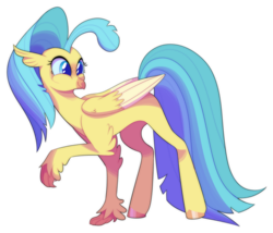 Size: 1688x1448 | Tagged: safe, artist:elf-hollow, princess skystar, classical hippogriff, hippogriff, g4, my little pony: the movie, blushing, cute, female, looking back, raised leg, side view, simple background, skyabetes, solo, transparent background