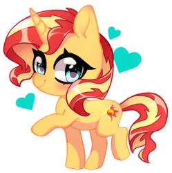 Size: 1455x1463 | Tagged: safe, artist:techycutie, sunset shimmer, pony, unicorn, equestria girls, g4, blushing, chibi, cute, cutie mark, female, heart, looking at you, shimmerbetes, solo, sparkles