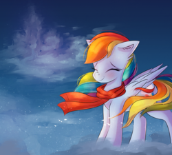 Size: 2687x2415 | Tagged: safe, artist:autumnvoyage, rainbow dash, pegasus, pony, g4, clothes, cute, dashabetes, eyes closed, female, high res, mare, scarf, solo