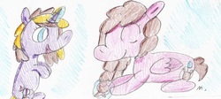 Size: 2313x1038 | Tagged: safe, artist:ptitemouette, oc, oc:air ballon, oc:surprise, pony, female, filly, mother and daughter, offspring, parent:cheese sandwich, parent:oc:sunshine sparkle, parent:oc:surprise, parent:pinkie pie, parents:cheesepie