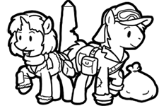 Size: 225x150 | Tagged: safe, artist:crazyperson, oc, oc only, earth pony, pony, unicorn, fallout equestria, fallout equestria: commonwealth, black and white, clothes, fanfic art, female, grayscale, male, mare, monochrome, picture for breezies, simple background, stallion, transparent background, washington monument