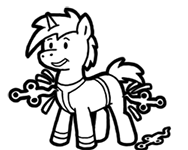Size: 188x150 | Tagged: safe, artist:crazyperson, pony, unicorn, fallout equestria, fallout equestria: commonwealth, black and white, clothes, fanfic art, generic pony, grayscale, jumpsuit, monochrome, picture for breezies, simple background, smiling, solo, transparent background, vault suit