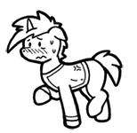 Size: 154x150 | Tagged: safe, artist:crazyperson, oc, oc only, pony, unicorn, fallout equestria, fallout equestria: commonwealth, black and white, blushing, clothes, fanfic art, generic pony, grayscale, jumpsuit, monochrome, picture for breezies, simple background, solo, transparent background, vault suit