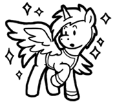 Size: 167x150 | Tagged: safe, artist:crazyperson, alicorn, pony, fallout equestria, fallout equestria: commonwealth, alicornified, black and white, clothes, fanfic art, generic pony, grayscale, jumpsuit, looking at self, monochrome, picture for breezies, race swap, raised hoof, simple background, spread wings, transparent background, vault suit, wings