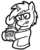 Size: 121x150 | Tagged: safe, artist:crazyperson, oc, oc only, pony, unicorn, fallout equestria, fallout equestria: commonwealth, black and white, clothes, fanfic, fanfic art, generic pony, glasses, grayscale, hooves, horn, jumpsuit, monochrome, picture for breezies, pipbuck, simple background, solo, tongue out, transparent background, vault suit