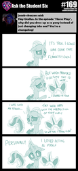 Size: 800x1739 | Tagged: safe, artist:sintakhra, ocellus, changedling, changeling, tumblr:studentsix, g4, horse play, ask, clothes, costume, cute, cuteling, diaocelles, female, magic, monochrome, pony costume, solo