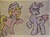 Size: 467x350 | Tagged: safe, artist:midday sun, oc, oc:desperado duty, oc:sun haze, earth pony, pony, unicorn, colored, female, flat colors, lowres, mare, simple background, soft color, traditional art