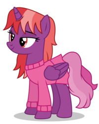 Size: 4000x5000 | Tagged: safe, artist:dragonchaser123, oc, oc only, oc:valentine, alicorn, pony, alicorn oc, clothes, cute, female, lidded eyes, looking to the left, mare, simple background, skirt, smiling, sweater, transparent background, vector