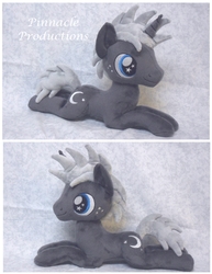 Size: 816x1056 | Tagged: safe, artist:bluedragonflyplush, dark moon, graphite, pony, unicorn, g4, background pony, irl, male, photo, plushie, prone, smiling, stallion