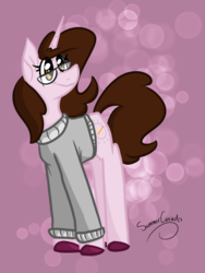 Size: 1536x2048 | Tagged: safe, artist:summer-cascades, oc, oc only, oc:summer cascades, pony, unicorn, clothes, female, glasses, mare, ponysona, solo, sweater