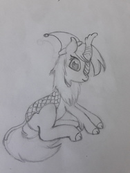 Size: 4128x3096 | Tagged: safe, artist:juani236, derpy hooves, kirin, g4, black and white, christmas, female, grayscale, hat, holiday, kirin derpy hooves, kirin-ified, monochrome, paper, santa hat, solo, species swap, traditional art