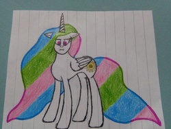 Size: 3264x2448 | Tagged: safe, artist:juani236, princess celestia, alicorn, pony, g4, female, high res, lined paper, looking at you, missing accessory, no armor, paper, solo, traditional art
