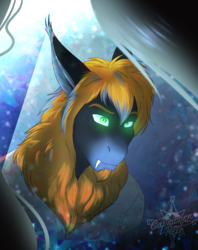 Size: 1709x2155 | Tagged: safe, artist:blackblood-queen, oc, oc only, oc:midnight rush, bat pony, anthro, anthro oc, bat pony oc, clothes, fangs, glowing eyes, slit pupils, story in the source