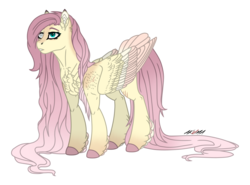 Size: 4084x3029 | Tagged: safe, artist:akumajdragon, fluttershy, pegasus, pony, g4, bio in description, blind eye, blind fluttershy, description is relevant, disability headcanon, disabled, female, headcanon, long mane, long tail, physical disability, redesign, scar, simple background, solo, transparent background, unshorn fetlocks, wings