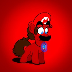 Size: 930x930 | Tagged: safe, artist:zer0cute, earth pony, pony, cap, crossover, element of bravery, element of harmony, glowing, hat, jewelry, male, mario, mario's hat, necklace, nintendo, ponified, super mario bros.