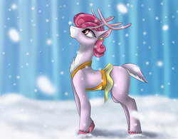 Size: 3200x2500 | Tagged: safe, artist:iseppe, bori the reindeer, deer, pony, reindeer, best gift ever, g4, boribetes, chest fluff, cute, female, high res, profile, snow, snowfall, solo, winter