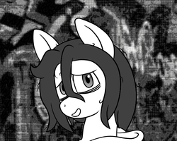 Size: 1280x1024 | Tagged: safe, artist:scraggleman, oc, oc only, oc:floor bored, earth pony, pony, bags under eyes, monochrome, story included, story:lost and found
